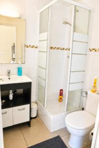 a bathroom with a shower with a toilet and a sink at Studio cosy & bien équipé in Brétigny-sur-Orge