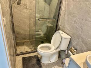 a bathroom with a shower and a toilet and a sink at Luxurious Orchid Apartment in Bijilo +9 photos