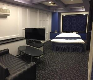 a hotel room with a bed and a tv at Hotel Piatt (Adult Only) in Nagoya