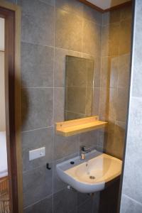 a bathroom with a sink and a mirror at Maison Zélandaise in Koudekerke