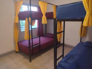 a bedroom with two bunk beds in a room at Casa Almarita Hostel Social Bar in Medellín