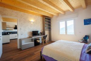 a bedroom with a bed and a desk with a television at Il Sentiero di Arquà in Arquà Petrarca +8 photos