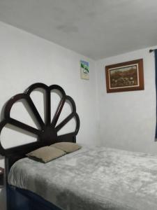 a bed with a black headboard in a room at Arca de Noé in Xaltepec +6 photos