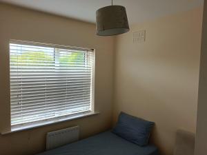 a bedroom with a bed and a window with a blue pillow at Dublin Cosy Home in Dublin