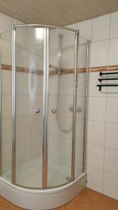 a shower with a glass door in a bathroom at Ferienwohnung KönigSonne in Lauda-Königshofen