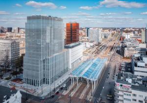 a view of a city with a tall building at Hampton by Hilton Łódź City Center in Łódź