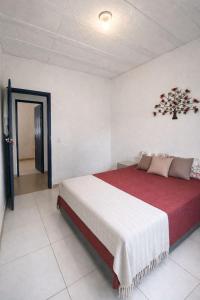 a bedroom with a large bed with a red blanket at Sonho de Minas Hospedaria in Ouro Preto