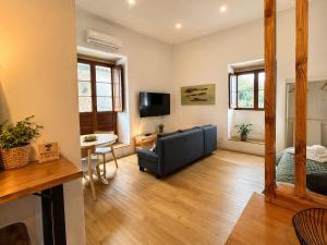 a living room with a couch and a television at Villa Matriz Suite Apartment in Caminha