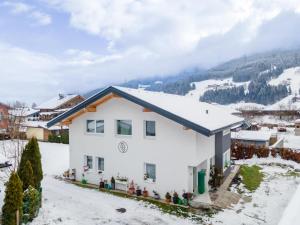 a white house with snow on the roof at Smaragdherz in Brandberg
