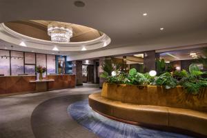 a hotel lobby with a large plant centerpiece at DoubleTree by Hilton London – West End in London