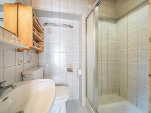 a bathroom with a toilet and a sink and a shower at Maria Rose XXL in Kirchberg in Tirol +28 photos