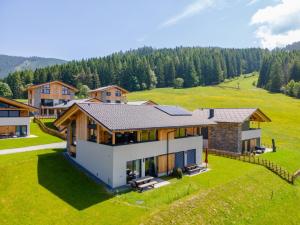an aerial view of a house in a field at Grebenzen Lodge 1028 in Sankt Lambrecht