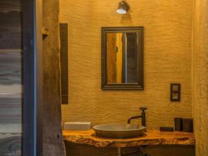 a sink in a bathroom with a mirror at Be Chalet in Ferrières +7 photos