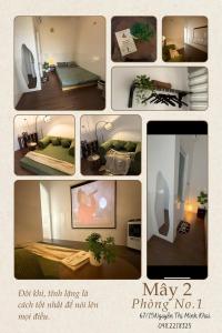 a collage of photos of a living room at Mây 2 homestay Phan Rang in Bắc Sớn