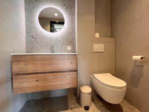 a bathroom with a toilet and a sink and a mirror at Quercus in Valkenswaard +32 photos