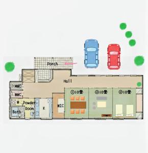 a floor plan of a house with cars at 和の貸切宿yanagiya in Daisen