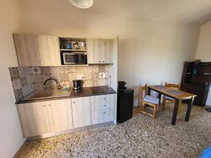 a kitchen with a sink and a table with a microwave at Filippos Apartments "Room 6" in Spartià