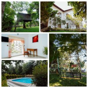 a collage of photos with a house and a pool at Peninsular wood Resort in Thattakād