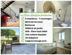 a collage of pictures of a room with a staircase at Gite Clos Allegria Amboise, Châteaux de la Loire, Beauval in Amboise