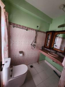 a bathroom with a white toilet and a sink at Om Raghav Homestay in Kathmandu