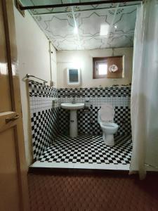 a bathroom with a toilet and a sink at Hunza Backpackers Inn in Hunza Valley