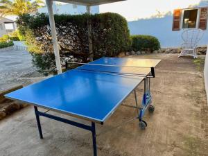 a blue ping pong table in a yard at Villa Sa Torre Blanca in Colonia de Sant Pere