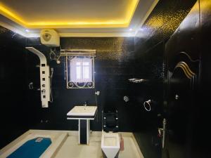 a small bathroom with a sink and a toilet at Gustavó Premium Apartment in Benin City +14 photos