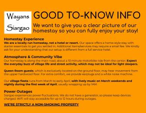 a page of a flyer with an orange background at Wayans Siargao Homestay in General Luna