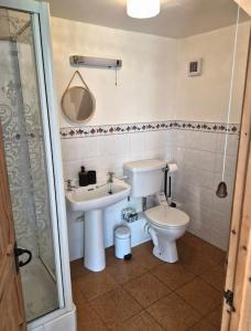 a bathroom with a sink and a toilet and a shower at Dean Linhay in Lynton +14 photos
