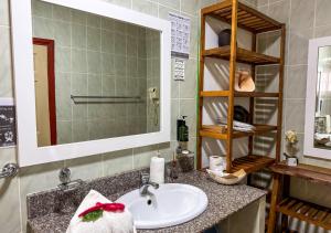 a bathroom with a sink and a mirror at Buisson Guesthouse in La Digue