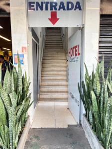 a stairway leading up to a hospital with cactus at Hotel Lords in Brasília
