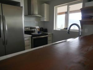 a kitchen with a refrigerator and a counter top at Howe Sound View in Bowen Island +10 photos