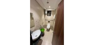 a bathroom with a toilet and a sink at Hotel Ashoka Resort in Ellora