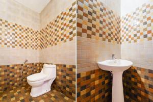 two pictures of a bathroom with a toilet and a sink at Hotel O Kallar Vattiyar Waterfalls Munnar in Munnar