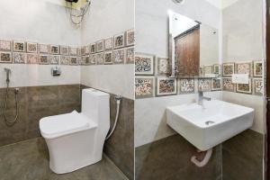 two pictures of a bathroom with a toilet and a sink at Super Collection O Godavari Kompally in Hyderabad +36 photos