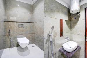 a bathroom with a shower and a toilet and a sink at Super Collection O Ganeshpuri Indore in Indore