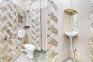 two pictures of a bathroom with a toilet and a sink at Super Hotel O Narayana RN Tagore Hospital Formerly Lantern Guest House in Jādabpur