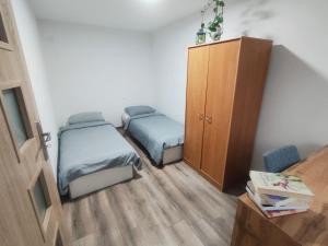 a small room with two beds and a cabinet at Dom priamo pri rieke in Opatovce nad Nitrou
