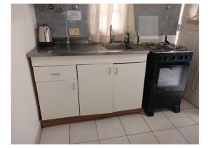 a kitchen with a sink and a stove at Cabaña 4B Azahares del Ayui in Concordia