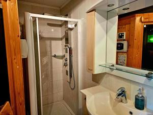 a bathroom with a shower and a sink at Ferienhäuser Harmonie I & II in Burg Kauper