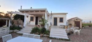 a white house with a dog standing in front of it at Bed & Breakfast Oasi San Giovanni in Altamura
