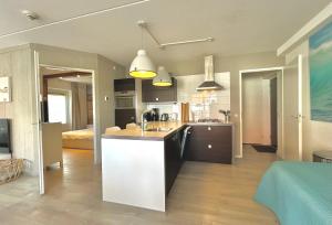 a kitchen with a sink and a counter top at Luxe Duinsuite in Groet