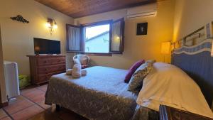 a bedroom with a bed and a tv and a window at Casa Rural TioMoreno by Naturadrada in La Adrada