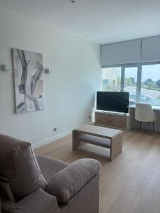 a living room with a couch and a tv at Aravaca Palm in Madrid