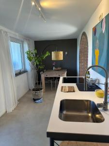 a kitchen with a sink and a counter top at HeartArt in Bad Münstereifel