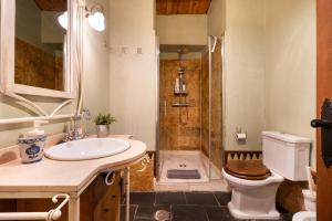 a bathroom with a toilet and a sink and a shower at Casa Alfurán in Alfornón +24 photos