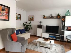 a living room with a couch and a tv at La Rectoral Arriondas 2 VV-2637-AS in Arriondas