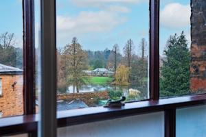 a window view of a lake from a house at Dairy Green Flat in Shifnal