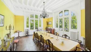 a large dining room with a long table and chairs at Chateau Mezger in Albefeuille-Lagarde