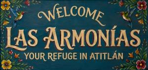 a sign that says welcome as americanas with birds on it at Hostal Las Armonías 3 in Panajachel